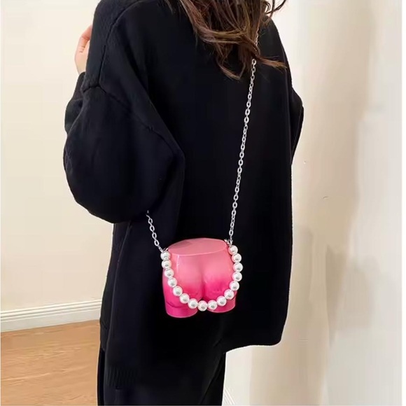 Blossom Pink Women’s Mini Crossbody with Pearl Strap.  Vacation & Everyday Style - Picture 3 of 7